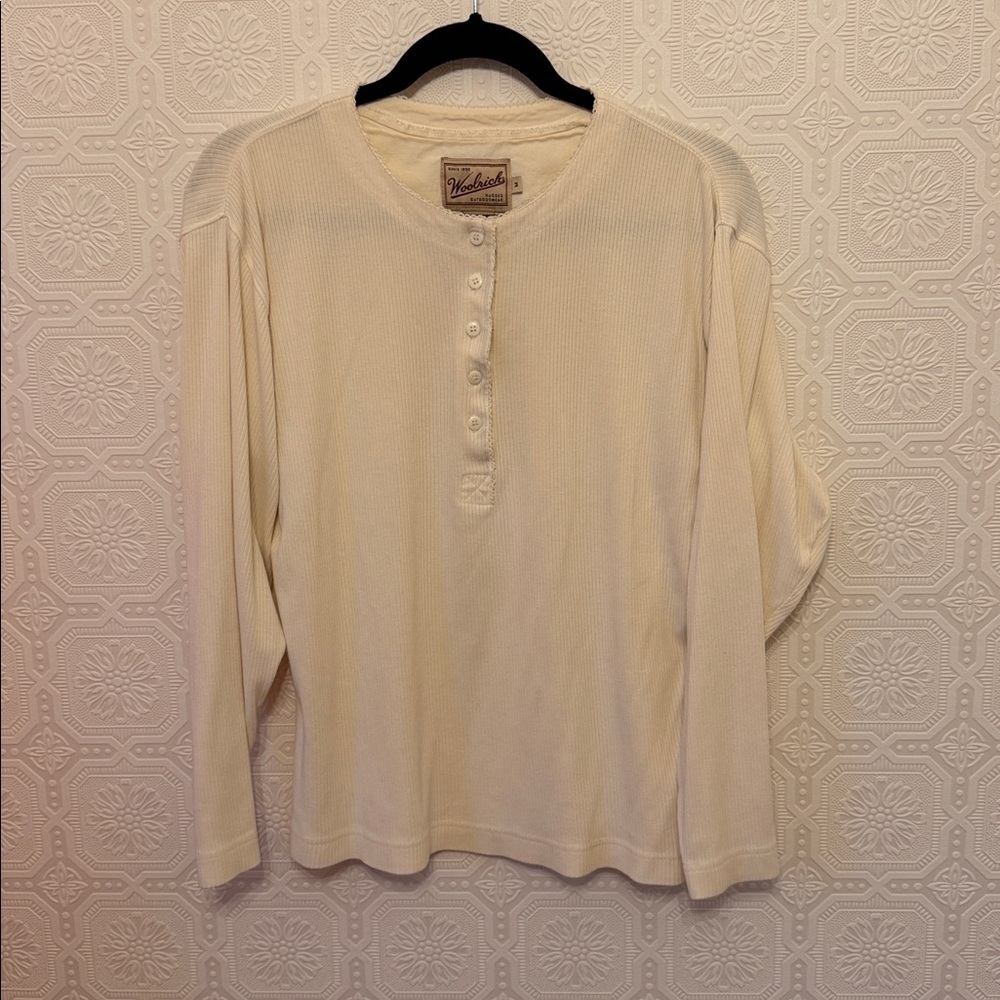 Woolrich Off-White Ribbed Henley Shirt Size M